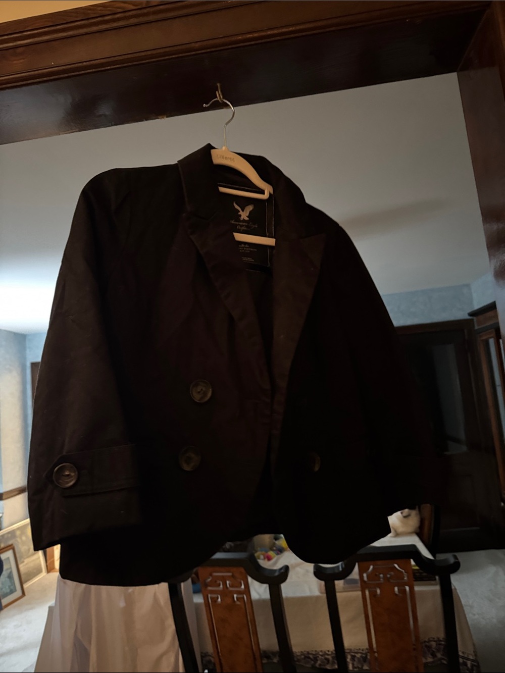 American Eagle Outfitters Black Cropped Double-Breasted Blazer